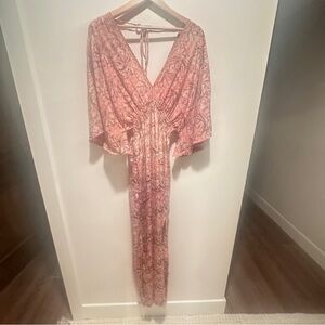 Karma Highway Boho Paisley Maxi Dress | Smocked Waist | coral w/ monochrome gold